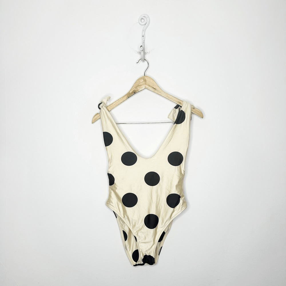 SIDWAY Swim Anderson One Piece Swimsuit Dotty Cream adjustable womens size SMALL
